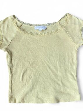 Wild Skye Yellow Lace-Trim Scoop Neck Tee